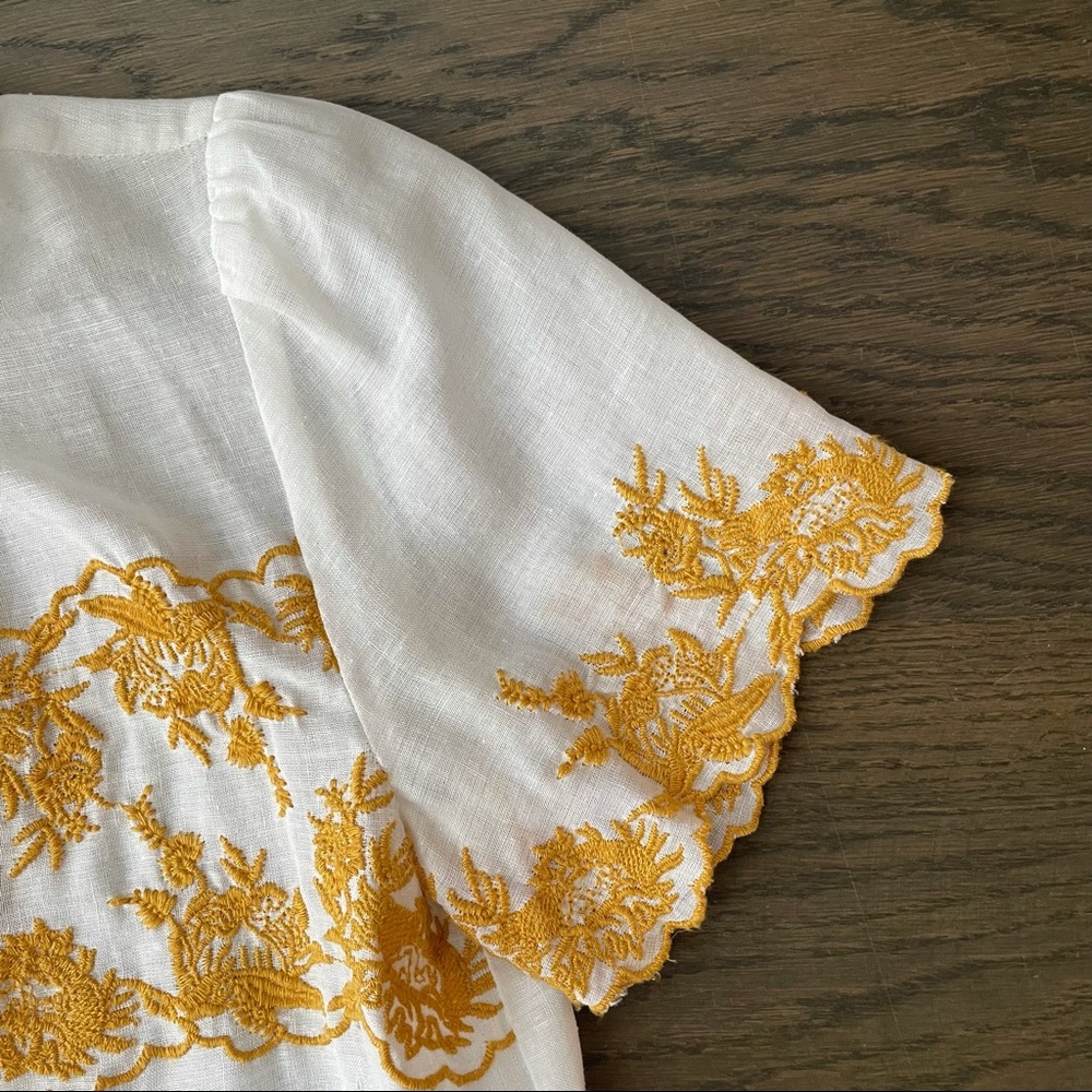 LOFT White Top with Mustard Yellow Embroidery - Picture 3 of 6